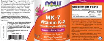 NOW MK-7 Vitamin K-2 Extra Strength - 300 mcg - supplement