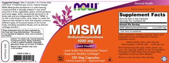 NOW MSM Methylsulfonylmethane 1000 mg - supplement