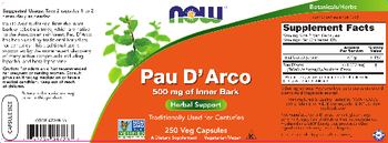NOW Pau D'Arco 500 mg Of Inner Bark - supplement