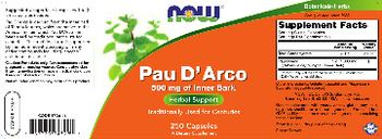 NOW Pau D'Arco 500 mg Of Inner Bark - supplement