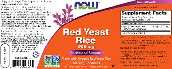 NOW Red Yeast Rice 600 mg - supplement