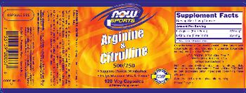 NOW Sports Arginine & Citruline 500/250 - supplement