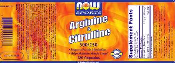 NOW Sports Arginine & Citruline 500/250 - supplement