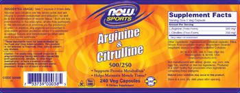 NOW Sports Arginine & Citrulline 500/250 - supplement