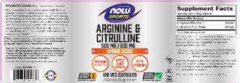 NOW Sports Arginine & Citrulline 500 mg/250 mg - supplement