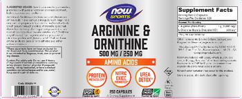 NOW Sports Arginine & Ornithine 500 mg / 250 mg - supplement