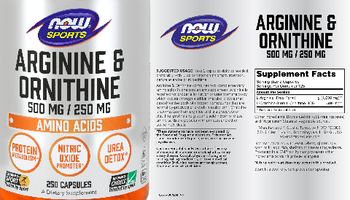 NOW Sports Arginine & Ornithine 500 mg / 250 mg - supplement