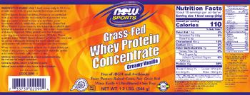 NOW Sports Grass-Fed Whey Protein Concentrate Creamy Vanilla - 