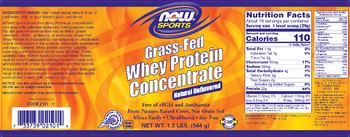 NOW Sports Grass-Fed Whey Protein Concentrate Natural Unflavored - supplement