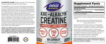 NOW Sports Kre-Alkalyn Creatine 750 mg - supplement