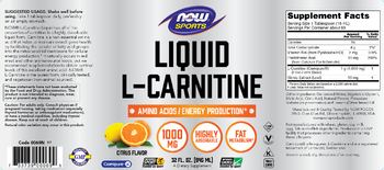 NOW Sports Liquid L-Carnitine 1000 mg Citrus Flavor - supplement