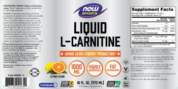 NOW Sports Liquid L-Carnitine 1000 mg Citrus Flavor - supplement