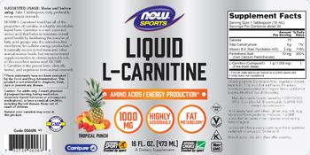 NOW Sports Liquid L-Carnitine 1000 mg Tropical Punch - supplement