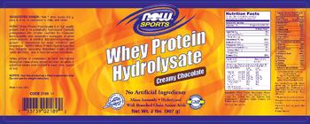 NOW Sports Whey Protein Hydrolysate Creamy Chocolate - supplement