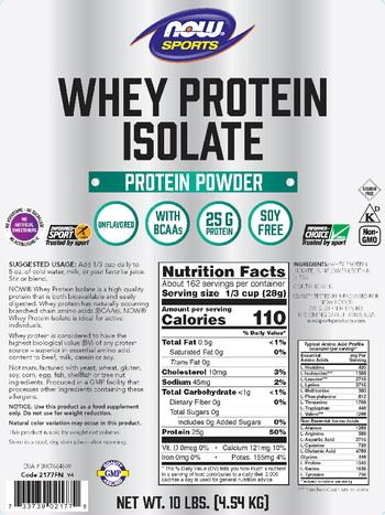 NOW Sports Whey Protein Isolate Unflavored - supplement