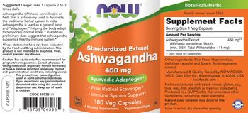 NOW Standardized Extract Ashwagandha 450 mg - supplement