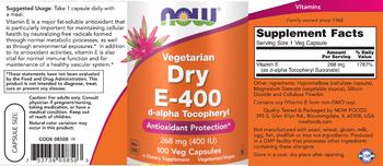 NOW Vegetarian Dry E-400 d-alpha Tocopherol - supplement