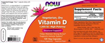 NOW Vegetarian, Dry Vitamin D 1,000 IU - High Potency - supplement