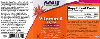 NOW Vitamin A 25,000 IU - supplement