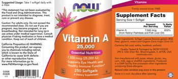 NOW Vitamin A 25,000 IU - supplement