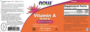 NOW Vitamin A 25,000 IU - supplement