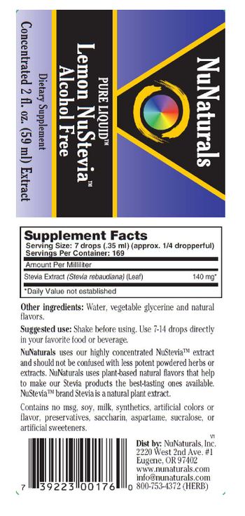 NuNaturals Pure Liquid Lemon NuStevia Alcohol Free - supplement