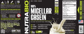 NutraBio 100% Micellar Casein Unflavored - supplement