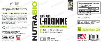 NutraBio 100% Pure L-Arginine 750 mg - supplement