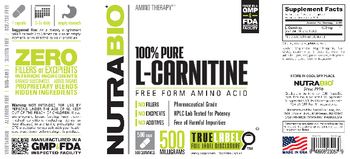 NutraBio 100% Pure L-Carnitine 500 Milligrams - supplement