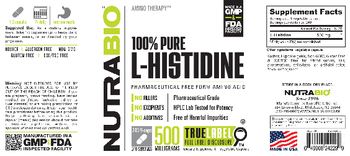 NutraBio 100% Pure L-Histidine 500 Milligrams - supplement