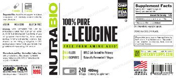 NutraBio 100% Pure L- Leucine 400 mg - supplement
