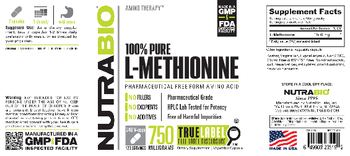 NutraBio 100% Pure L-Methionine 750 Milligrams - supplement