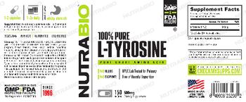 NutraBio 100% Pure L-Tyrosine 500 mg - supplement
