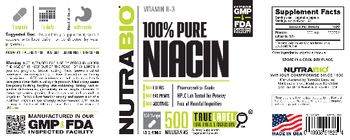 NutraBio 100% Pure Niacin 500 Milligrams - supplement