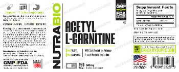 NutraBio Acetyl L-Carnitine 500 mg - supplement