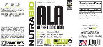 NutraBio ALA 300 Milligrams - supplement