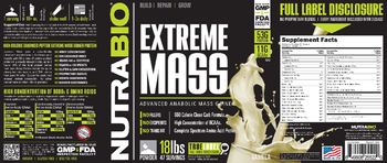 NutraBio Extreme Mass Vanilla - supplement