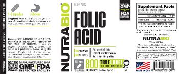 NutraBio Folic Acid 800 Micrograms - supplement