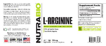 NutraBio L-Arginine 750 mg - amino acid supplement