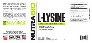 NutraBio L-Lysine 500 mg - amino acid supplement
