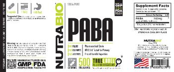 NutraBio PABA 500 Milligrams - supplement