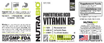 NutraBio Pantothenic Acid Vitamin B5 250 Milligrams - supplement