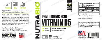 NutraBio Pantothenic Acid Vitamin B5 500 mg - supplement