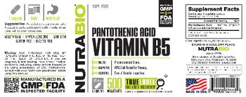 NutraBio Pantothenic Acid Vitamin B5 500 Milligrams - supplement