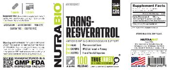 NutraBio Trans-Resveratrol 100 Milligrams - supplement
