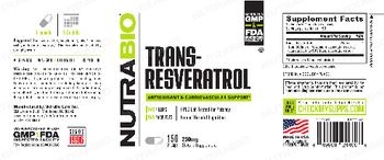 NutraBio Trans-Resveratrol 250 mg - supplement