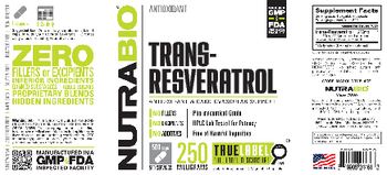 NutraBio Trans-Resveratrol 250 Milligrams - supplement