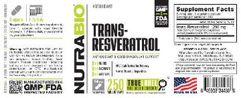 NutraBio Trans-Resveratrol 250 Milligrams - supplement