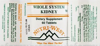 Nutri-West Whole System Kidney - supplement
