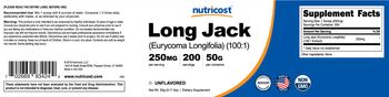Nutricost Long Jack 250 mg Unflavored - supplement
